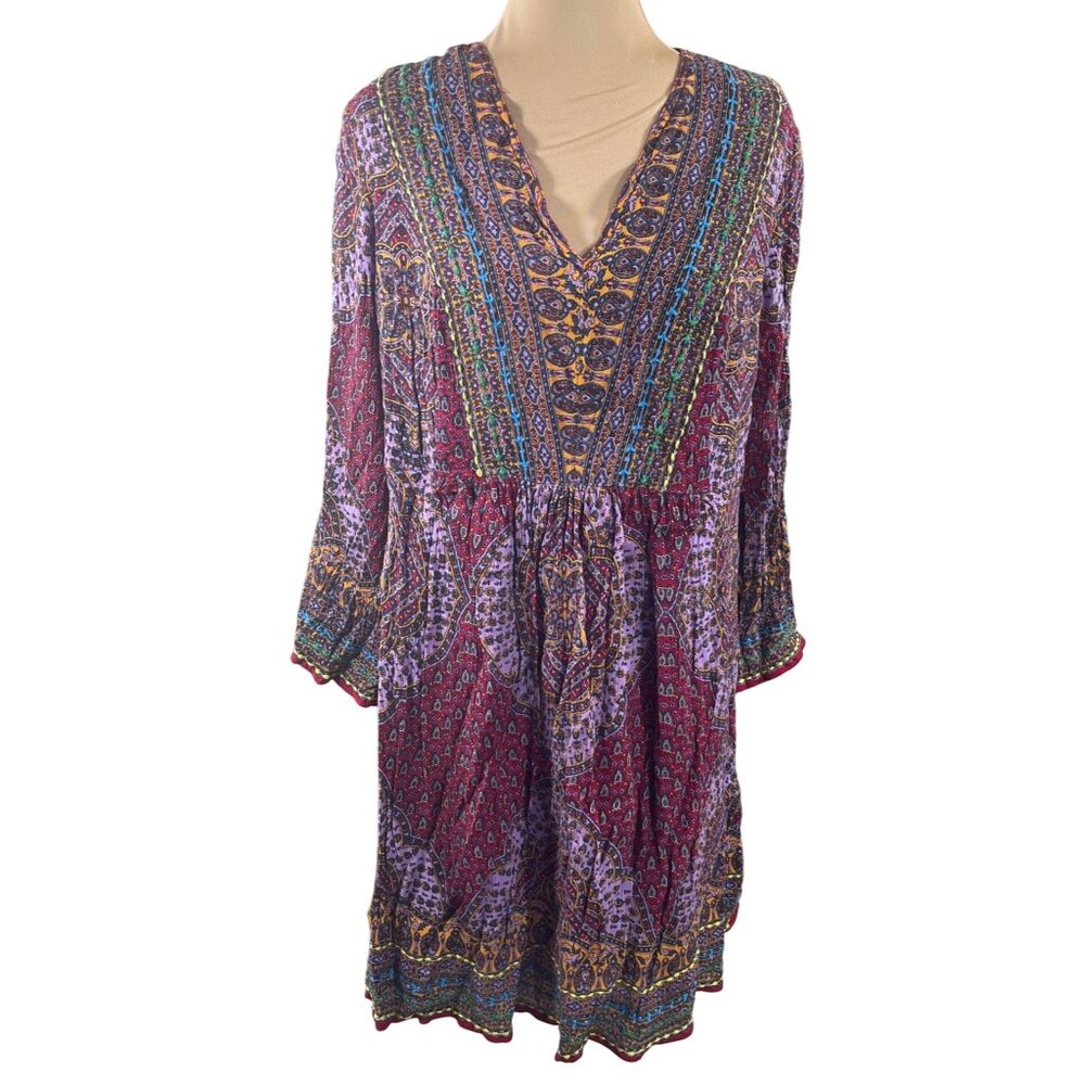 Akemi + Kin Avalon Shift Tunic Dress Embroidery XL Extra Large Burgundy